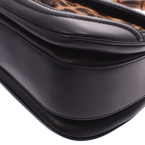 Gucci Bamboo Bag Leopard Black Harako Leather Handbag - Picture 7 of 9